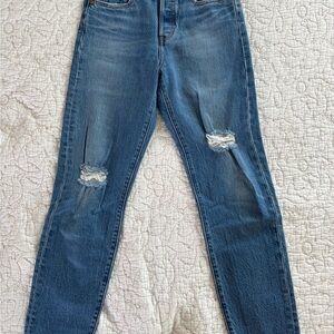 Blue Skinny Jeans with Distressed Rips